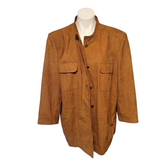 Talbots Coat Genuine Leather Suede Long Jacket Brown Women’s XL XXL Plus Buttons - Picture 5 of 7